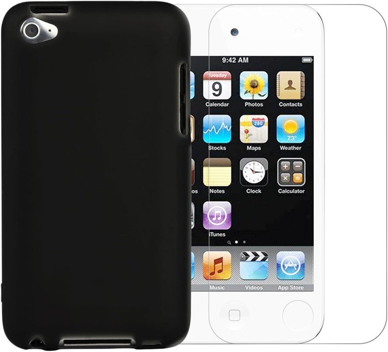 Baeruuss Compatible with iPod Touch 4 Case + Screen Protector (Black) - Image 1